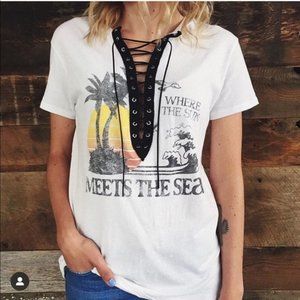 Graphic lace up tee